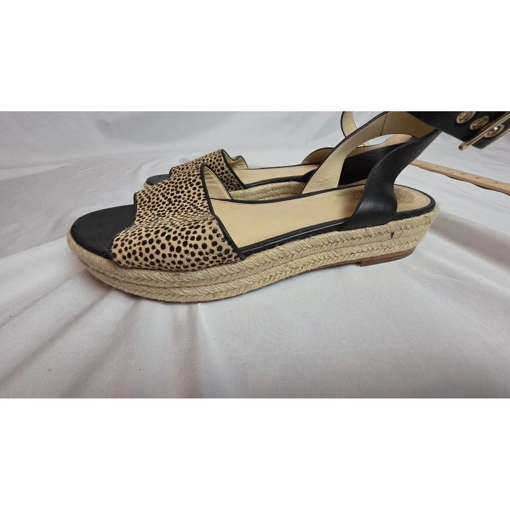 Vince Camuto Kathalia Leopard Haircalf Espadrille Platform Sandals Black Tan 10M